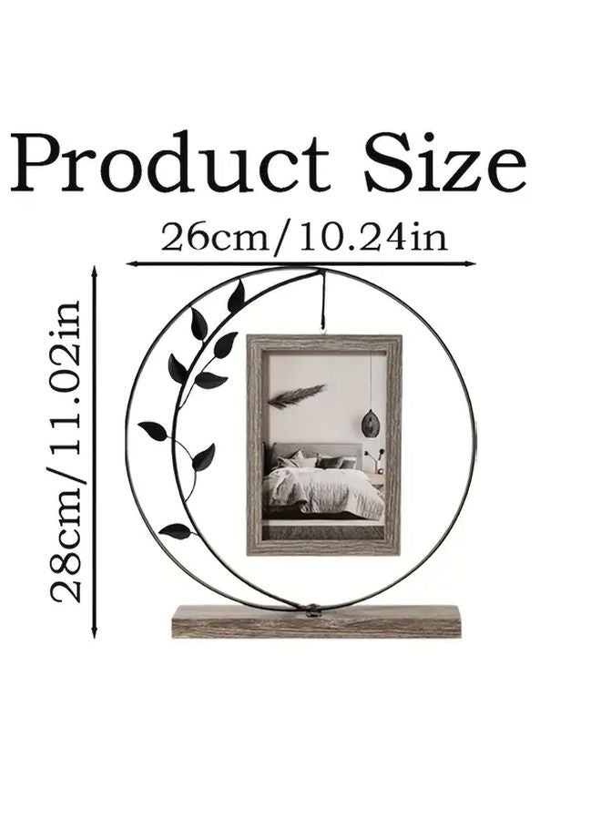 Black Leaves Metal Photo Frame With Wooden Stand Desktop Decor Gift - Image 2